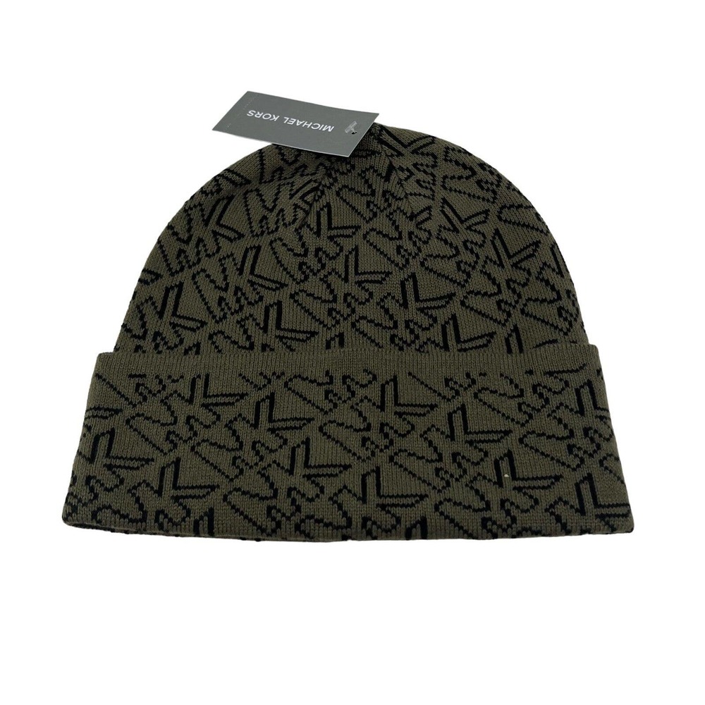 Michael Kors Beanie Hat Men/Unisex Olive Green Style 34168 MK Signature $58